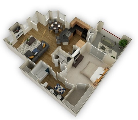 Floor plan for 1 bed, 1 bath, 863 sqft